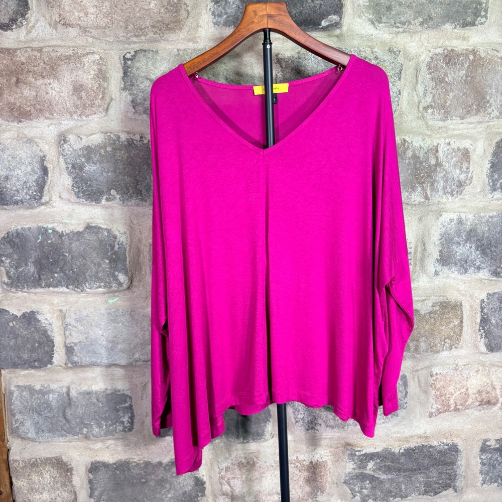 St. John Womens Magenta Pink V-Neck Batwing Sleeve Oversized Tunic Top Large